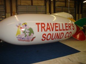 20 ft advertising blimp with the Travelers logo